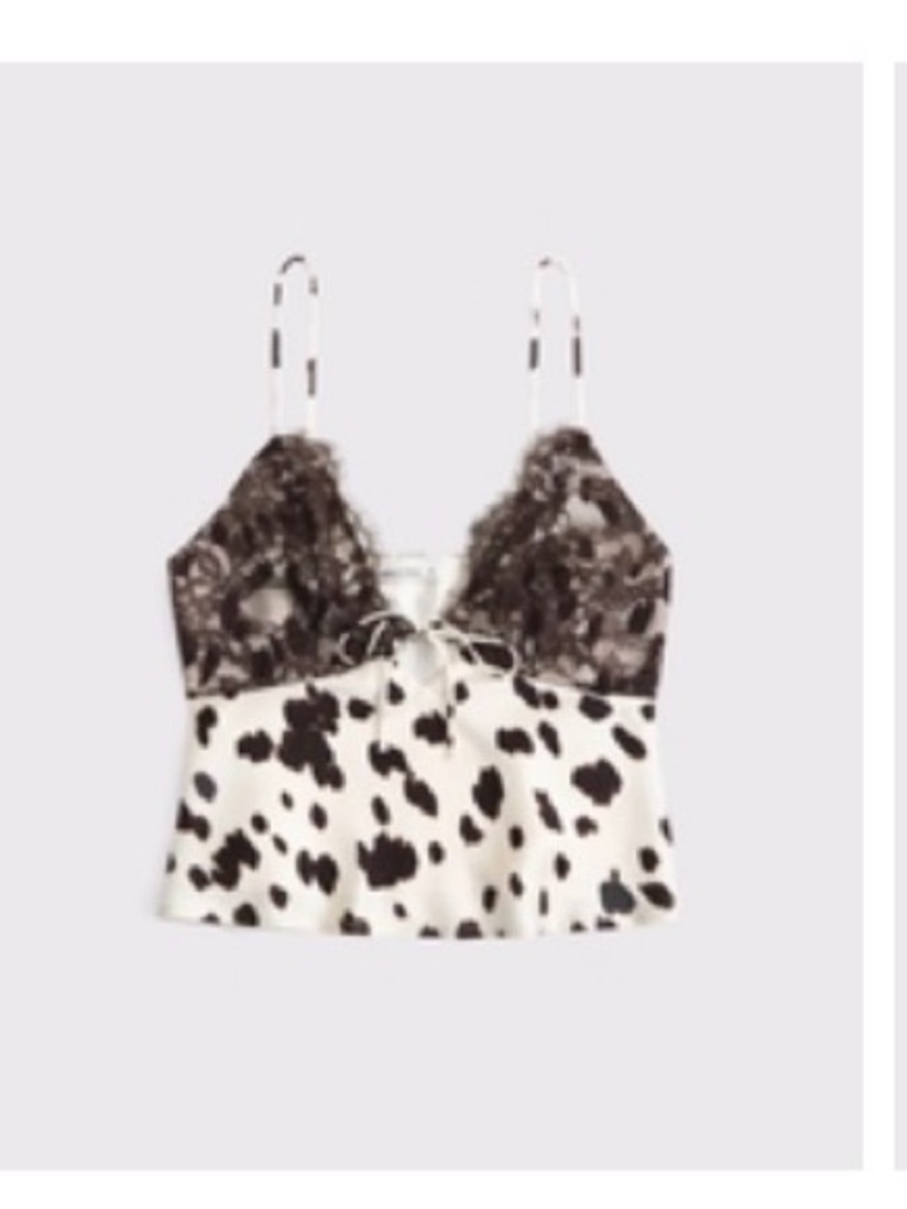 Abercrombie & Fitch Cow Print Lace-Trim Satin Cami - White/Black